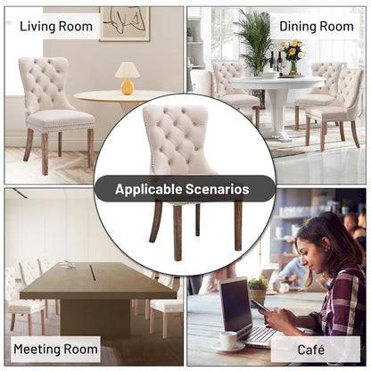 Set of 2 Velvet Dining Chairs,Tufted Solid Wood Armless Chairs Accent Chair with Nailhead Trim and Back Ring Pull