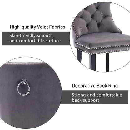 Set of 2 Velvet Dining Chairs,Tufted Solid Wood Armless Chairs Accent Chair with Nailhead Trim and Back Ring Pull
