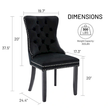 Set of 2 Velvet Dining Chairs,Tufted Solid Wood Armless Chairs Accent Chair with Nailhead Trim and Back Ring Pull