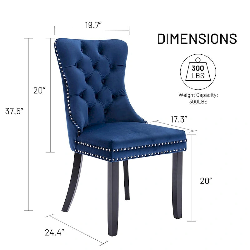 Set of 2 Velvet Dining Chairs,Tufted Solid Wood Armless Chairs Accent Chair with Nailhead Trim and Back Ring Pull