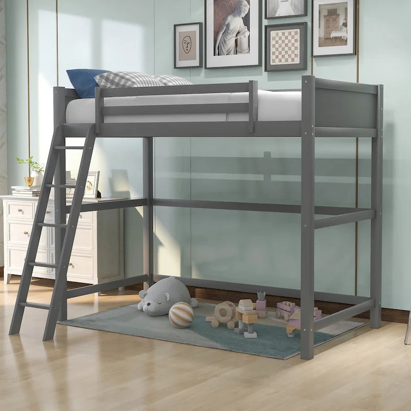 Solid Wood Twin Size Loft Bed with Ladder