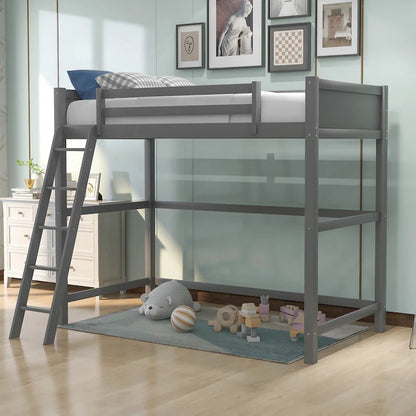 Solid Wood Twin Size Loft Bed with Ladder