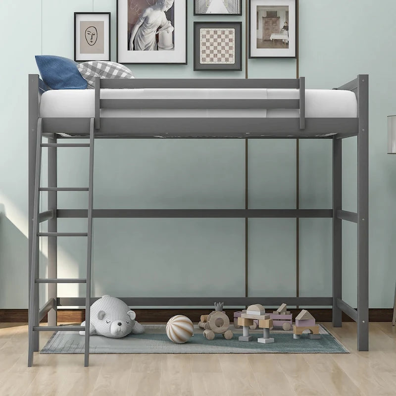 Solid Wood Twin Size Loft Bed with Ladder