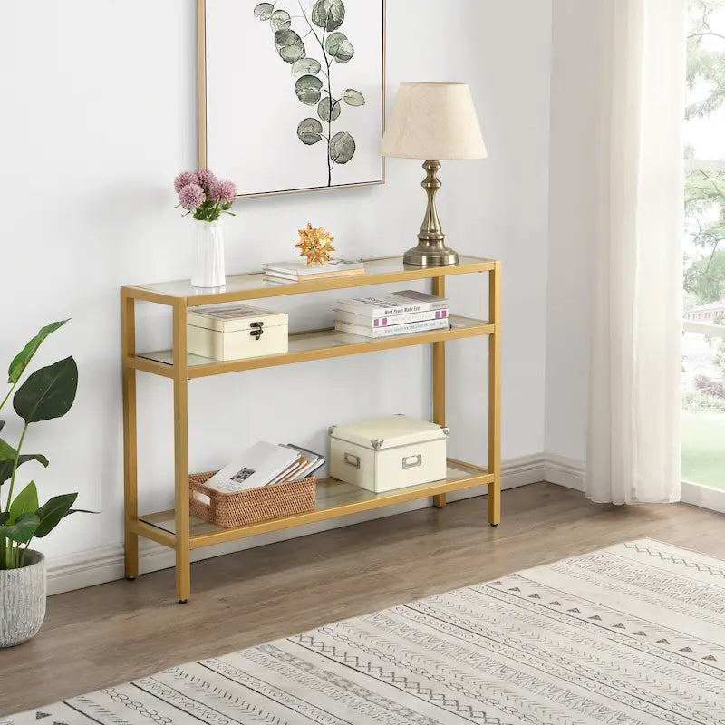Carolina Living Chrysalis 3 Tier Glass Top Console Table - Gold