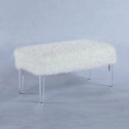 20 Inch Horice Faux Fur Nailhead Storage Bench with Acrylic Leg