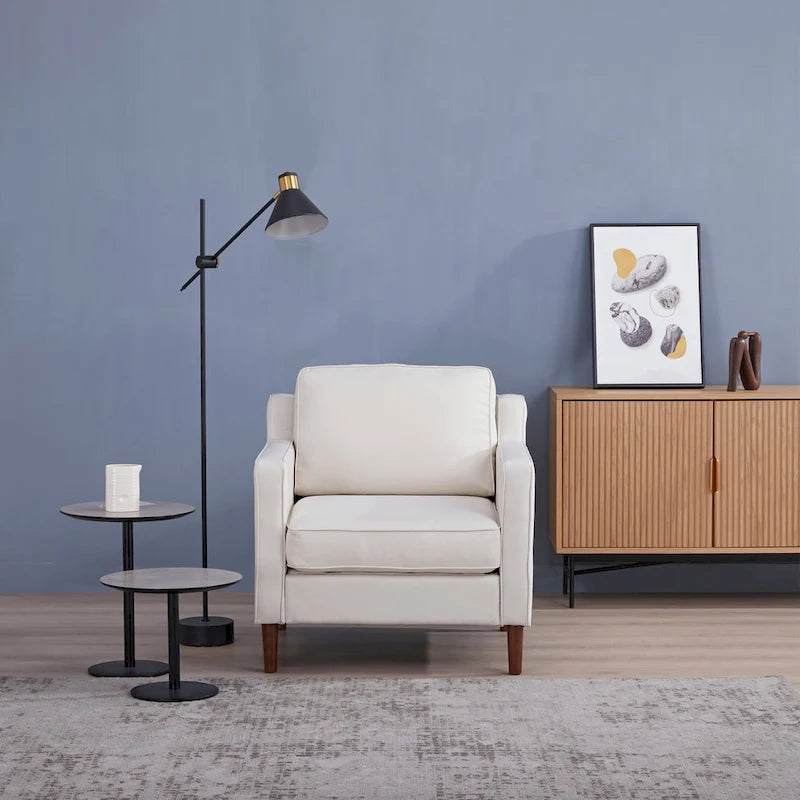 Sedona Modern Accent Chair, Faux Linen / Vegan Leather Armchair