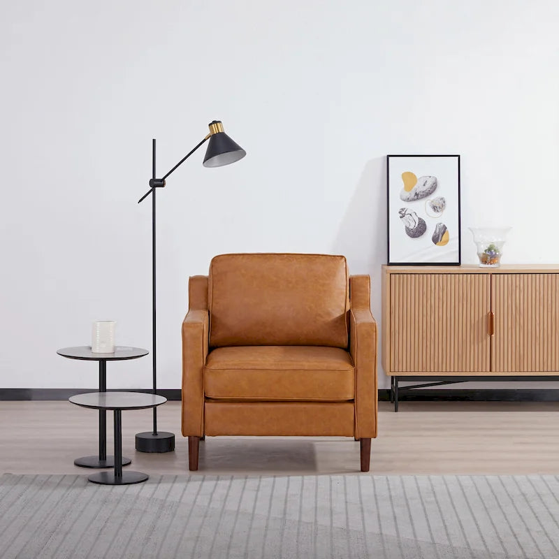 Sedona Modern Accent Chair, Faux Linen / Vegan Leather Armchair