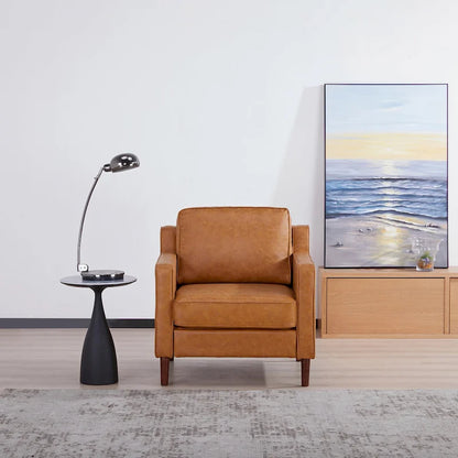 Sedona Modern Accent Chair, Faux Linen / Vegan Leather Armchair