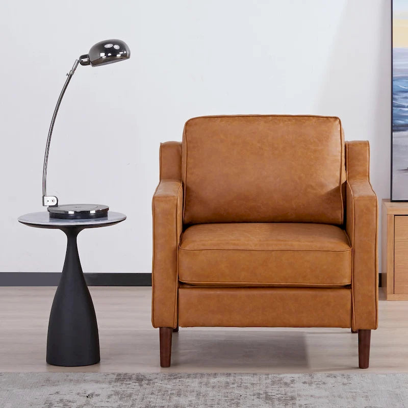 Sedona Modern Accent Chair, Faux Linen / Vegan Leather Armchair