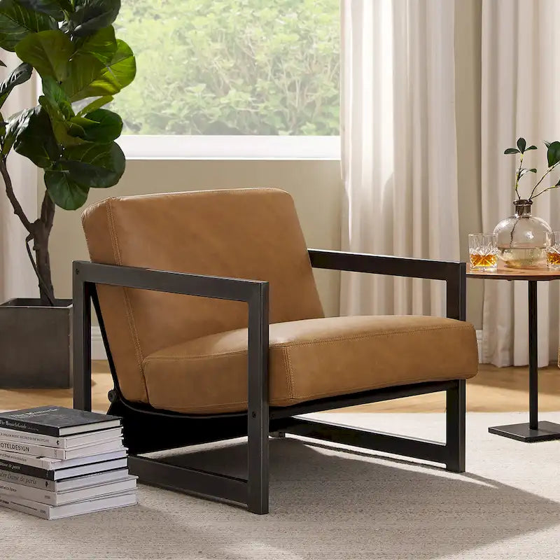 Art Leon Genuine Leather Lounge Accent Arm Chair