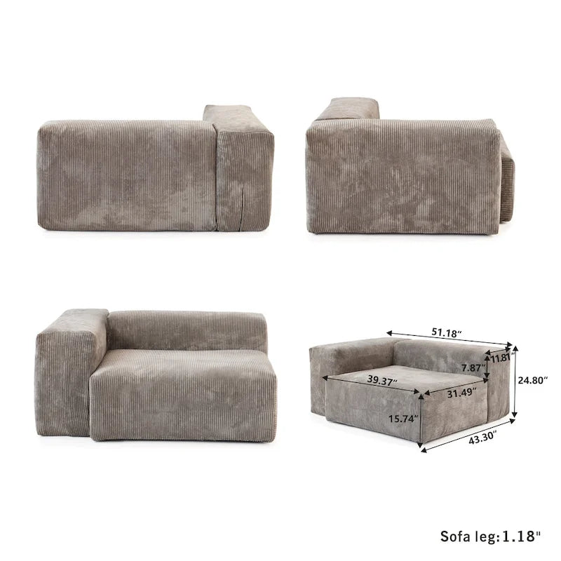 Corduroy Upholstered Deep Seat Comfy Sofa&Couches with Solid Wood Legs for Living Room