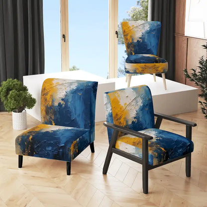 Designart  Blue and Yellow Intuitive Expressions I  Upholstered Abstract Accent Chair and Modern & Contemporary Arm Chair