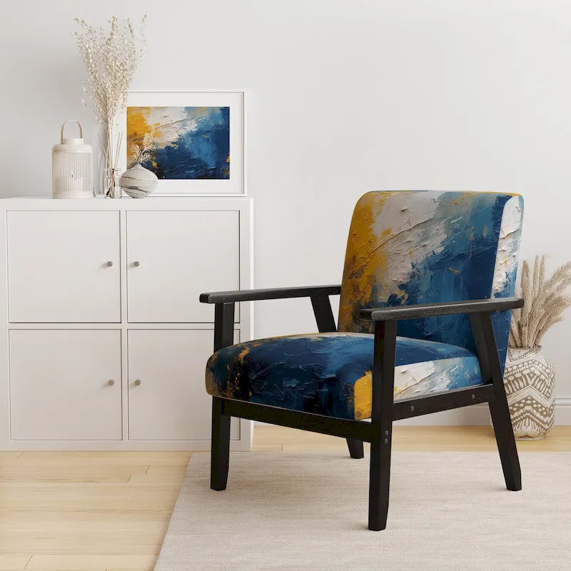 Designart  Blue and Yellow Intuitive Expressions I  Upholstered Abstract Accent Chair and Modern & Contemporary Arm Chair