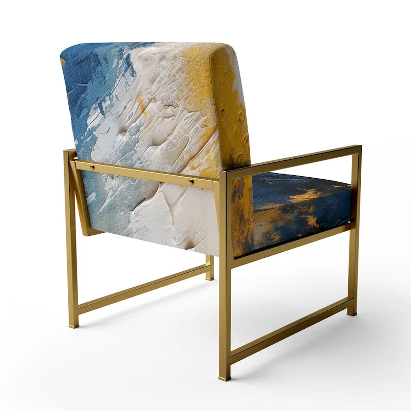 Designart  Blue and Yellow Intuitive Expressions I  Upholstered Abstract Accent Chair and Modern & Contemporary Arm Chair