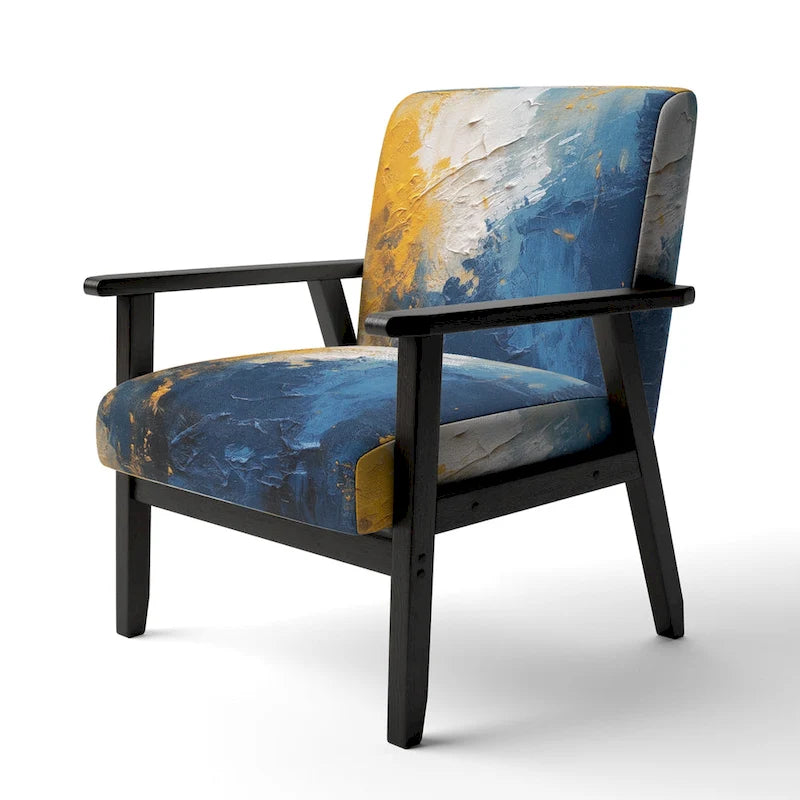 Designart  Blue and Yellow Intuitive Expressions I  Upholstered Abstract Accent Chair and Modern & Contemporary Arm Chair