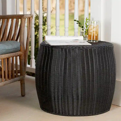 Household Essentials Handwoven Resin Barrel Side Table Storage Container