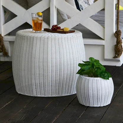 Household Essentials Handwoven Resin Barrel Side Table Storage Container