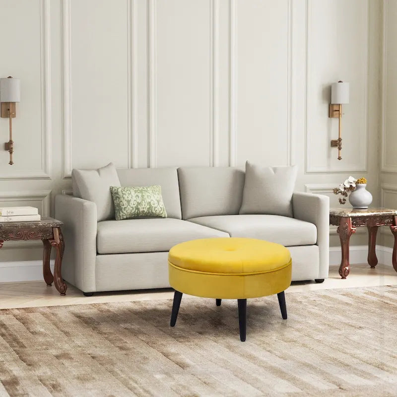 Adeco Carrington Juttersbo Round Tufted Fabric Ottoman