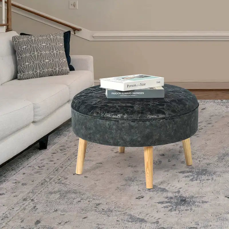 Adeco Carrington Juttersbo Round Tufted Fabric Ottoman