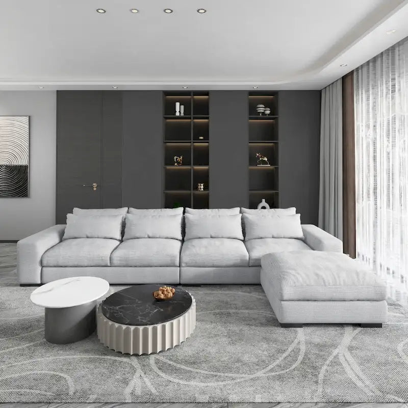 Modern Modular Down Sectional Sofa,Light Grey/Dark Blue