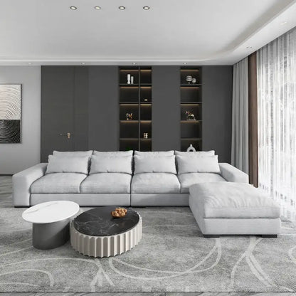 Modern Modular Down Sectional Sofa,Light Grey/Dark Blue