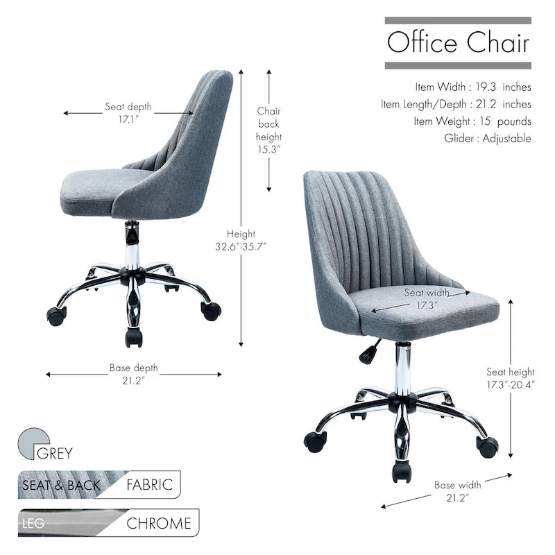 Porthos Home Jarvis Fabric Upholstered Office Chair with Chrome Base