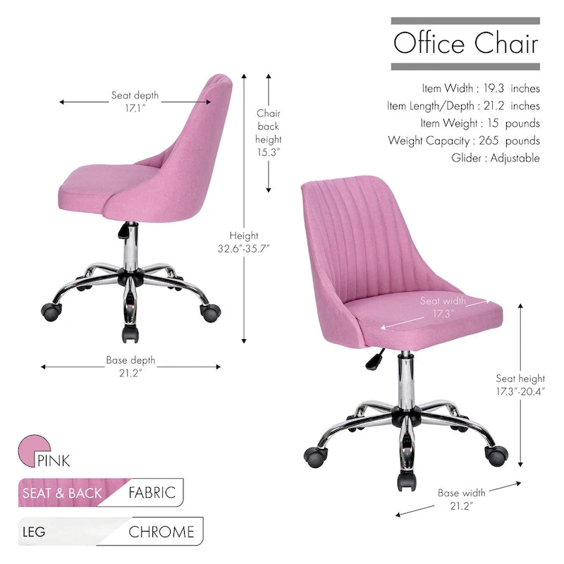 Porthos Home Jarvis Fabric Upholstered Office Chair with Chrome Base