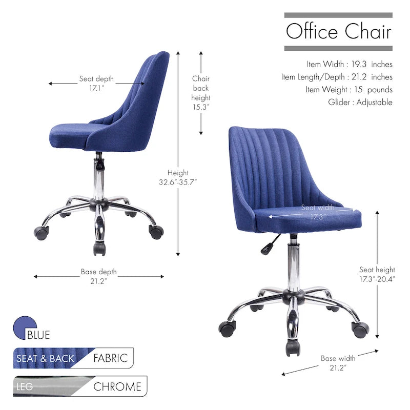 Porthos Home Jarvis Fabric Upholstered Office Chair with Chrome Base