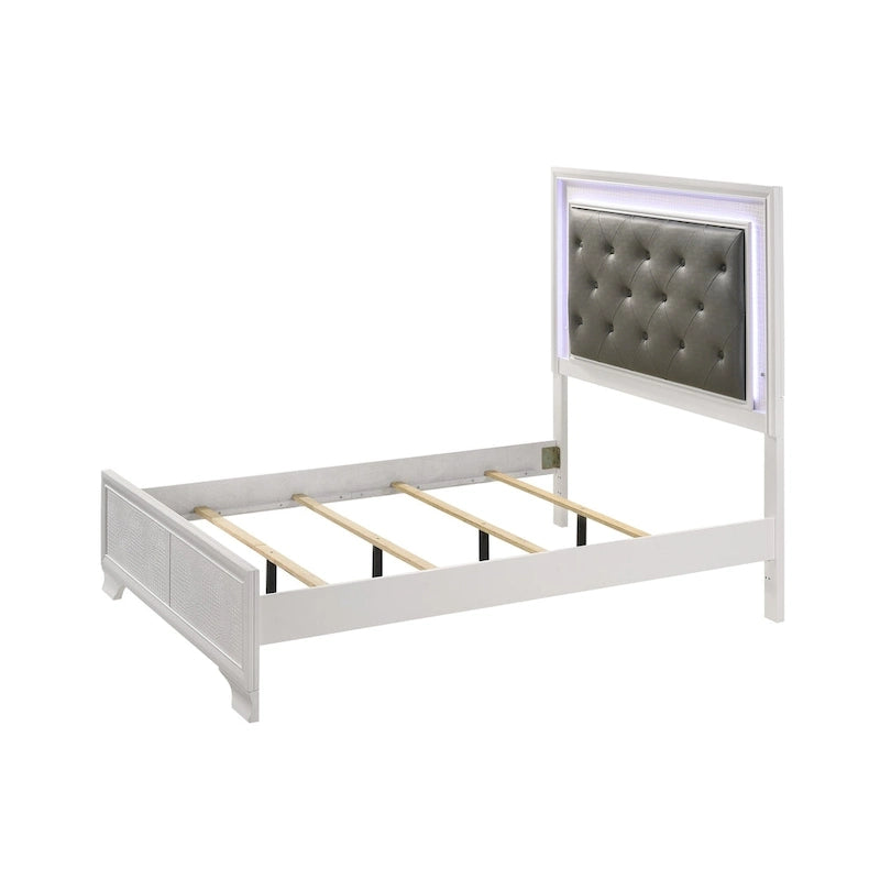 Kym 4 Piece Frost LED Faux Leather Upholstered Tufted Panel Bedroom Set