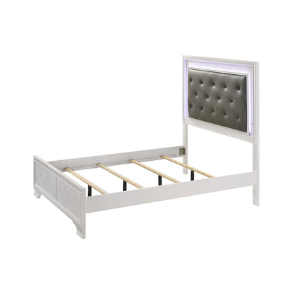Kym 4 Piece Frost LED Faux Leather Upholstered Tufted Panel Bedroom Set