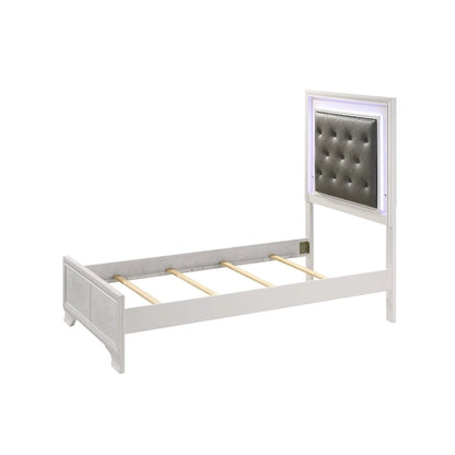 Kym 4 Piece Frost LED Faux Leather Upholstered Tufted Panel Bedroom Set