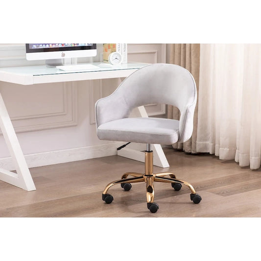 Porthos Home Camron Velvet Swivel Office Chair, Golden Chrome Legs