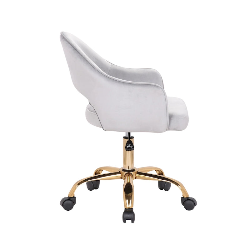 Porthos Home Camron Velvet Swivel Office Chair, Golden Chrome Legs