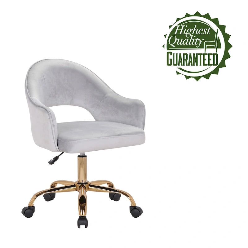 Porthos Home Camron Velvet Swivel Office Chair, Golden Chrome Legs