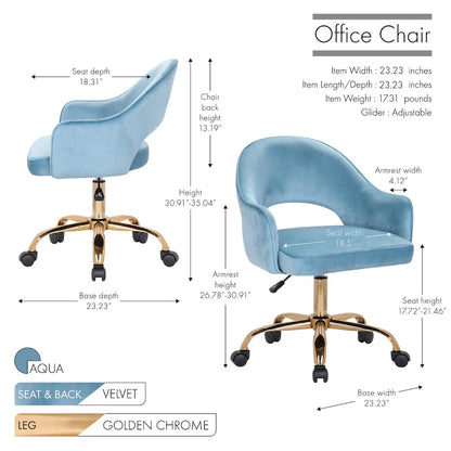 Porthos Home Camron Velvet Swivel Office Chair, Golden Chrome Legs