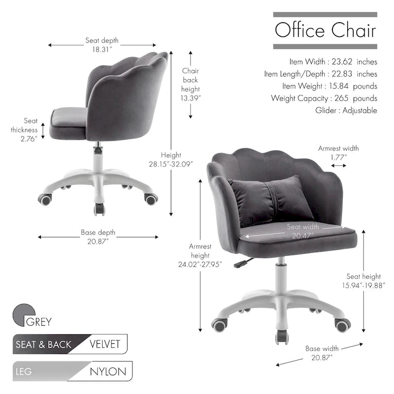 Porthos Home Taio Scalloped Velvet Office Chair with Nylon Base