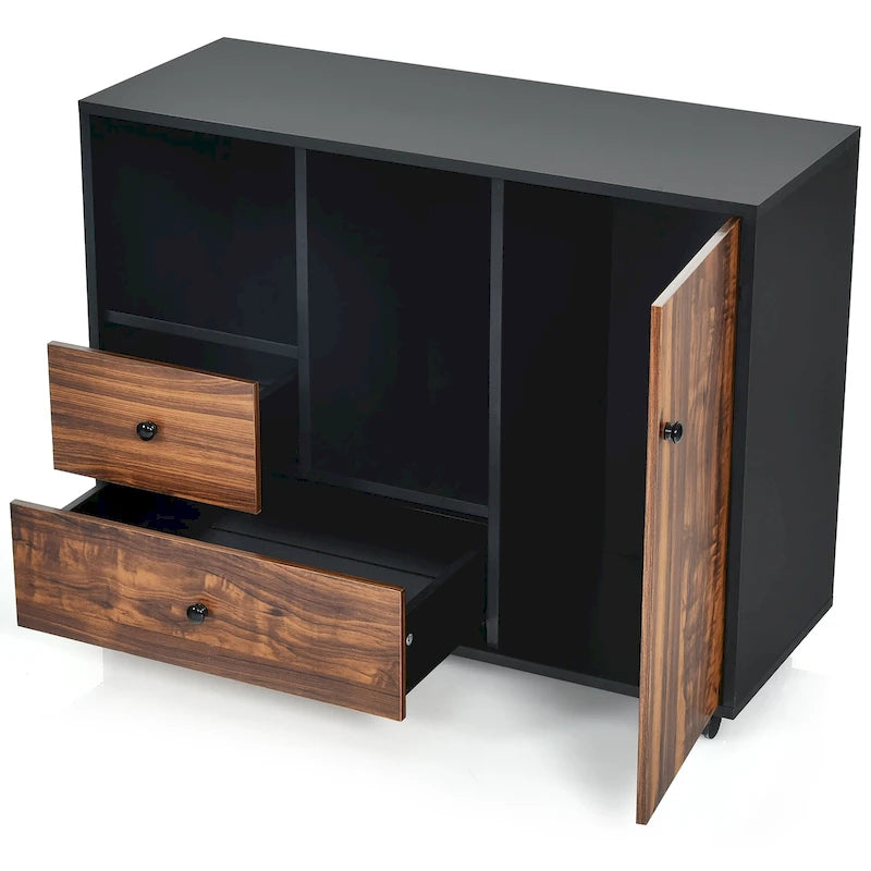 Schedario mobile in legno, armadietto grande, supporto per stampante