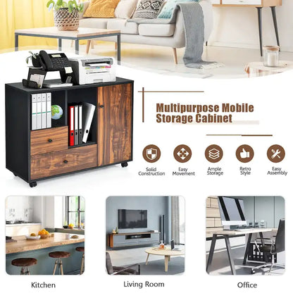 Schedario mobile in legno, armadietto grande, supporto per stampante