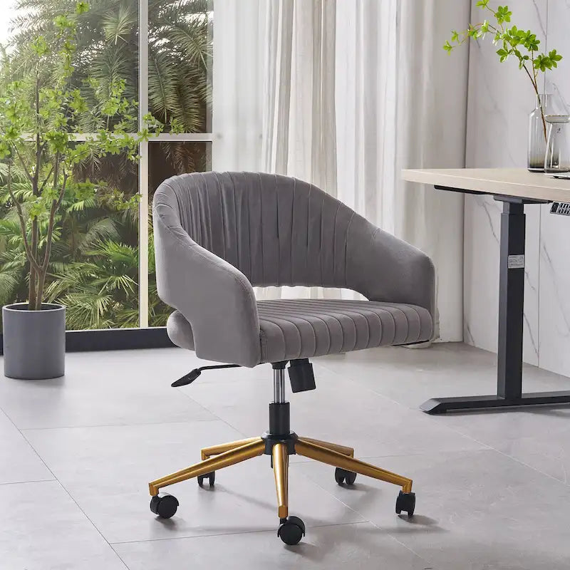 Modern Gold Office Chair Velvet Task Chair Swivel Height Adjustable Computer Chair