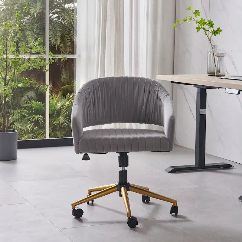 Modern Gold Office Chair Velvet Task Chair Swivel Height Adjustable Computer Chair