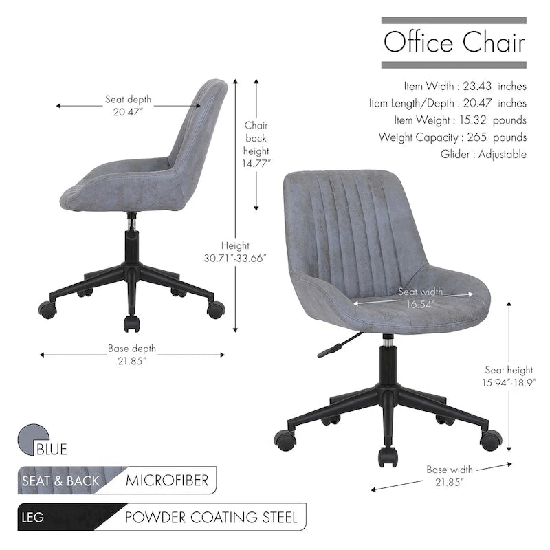 Porthos Home Cabe Swivel Office Computer Chair, Microfiber Upholstery