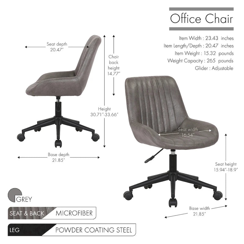 Porthos Home Cabe Swivel Office Computer Chair, Microfiber Upholstery