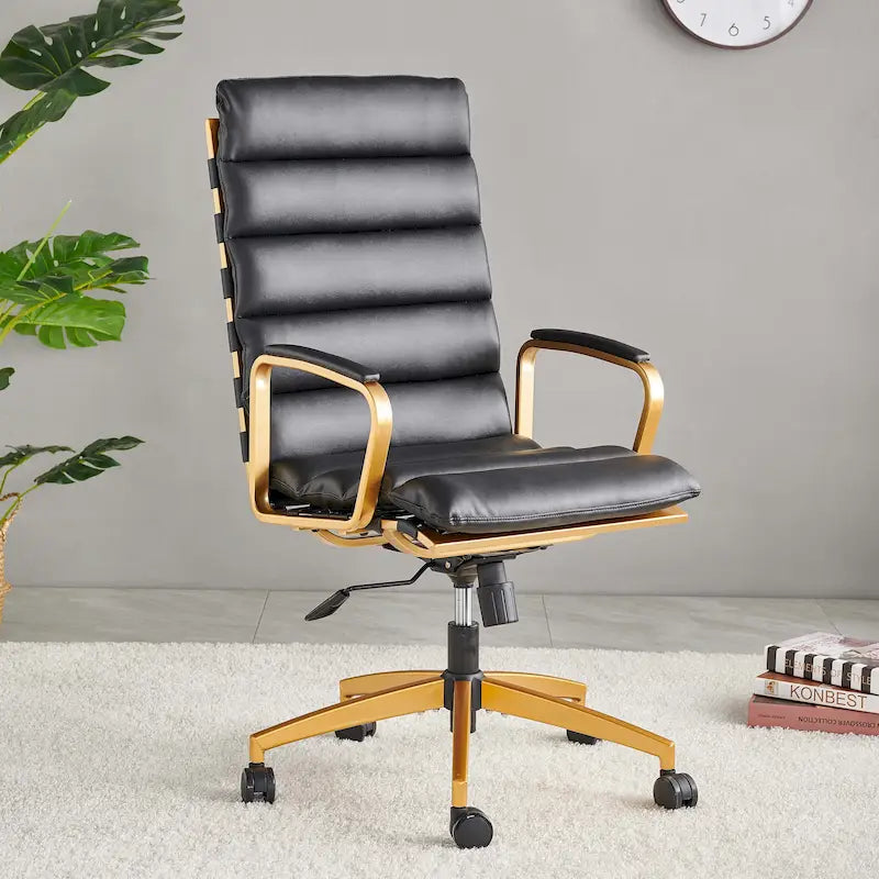 LUXMOD Office Chair Faux Leather Gold Frame Adjustable and Swivel