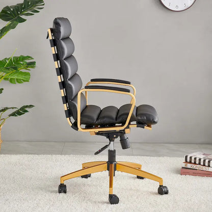 LUXMOD Office Chair Faux Leather Gold Frame Adjustable and Swivel