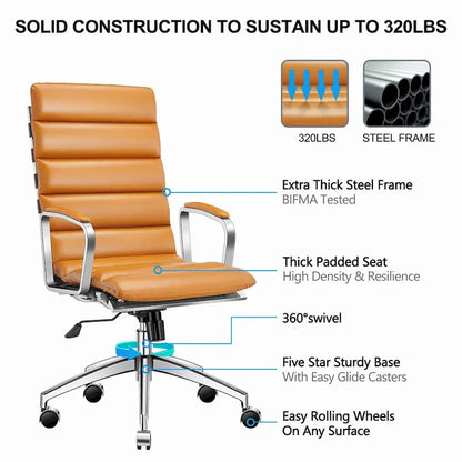 LUXMOD Office Chair Faux Leather Gold Frame Adjustable and Swivel