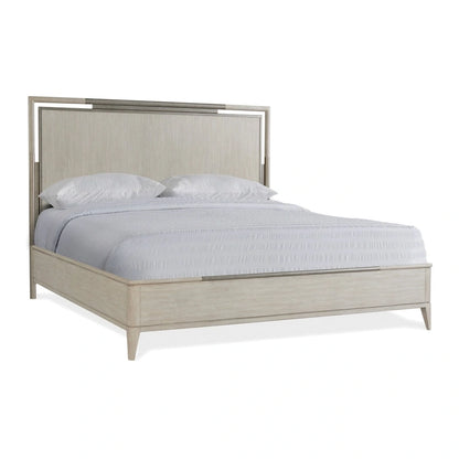 Roundhill Furniture Mantalia - Set camera da letto in legno massello, letto a pannelli, cassettiera, specchio, 2 comodini, comò e panca, Champagne