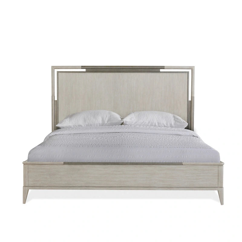 Roundhill Furniture Mantalia - Set camera da letto in legno massello, letto a pannelli, cassettiera, specchio, 2 comodini, comò e panca, Champagne