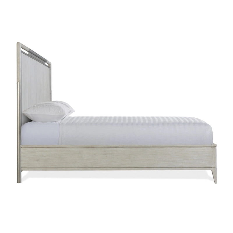 Roundhill Furniture Mantalia - Set camera da letto in legno massello, letto a pannelli, cassettiera, specchio, 2 comodini, comò e panca, Champagne
