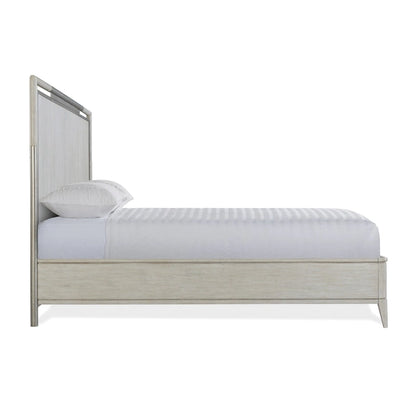Roundhill Furniture Mantalia - Set camera da letto in legno massello, letto a pannelli, cassettiera, specchio, 2 comodini, comò e panca, Champagne