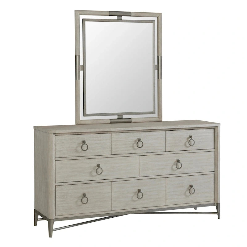 Roundhill Furniture Mantalia - Set camera da letto in legno massello, letto a pannelli, cassettiera, specchio, 2 comodini, comò e panca, Champagne